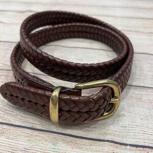 Coach Leather Woven Belt Brown Brass Buckle Mens 40 100cm F90261